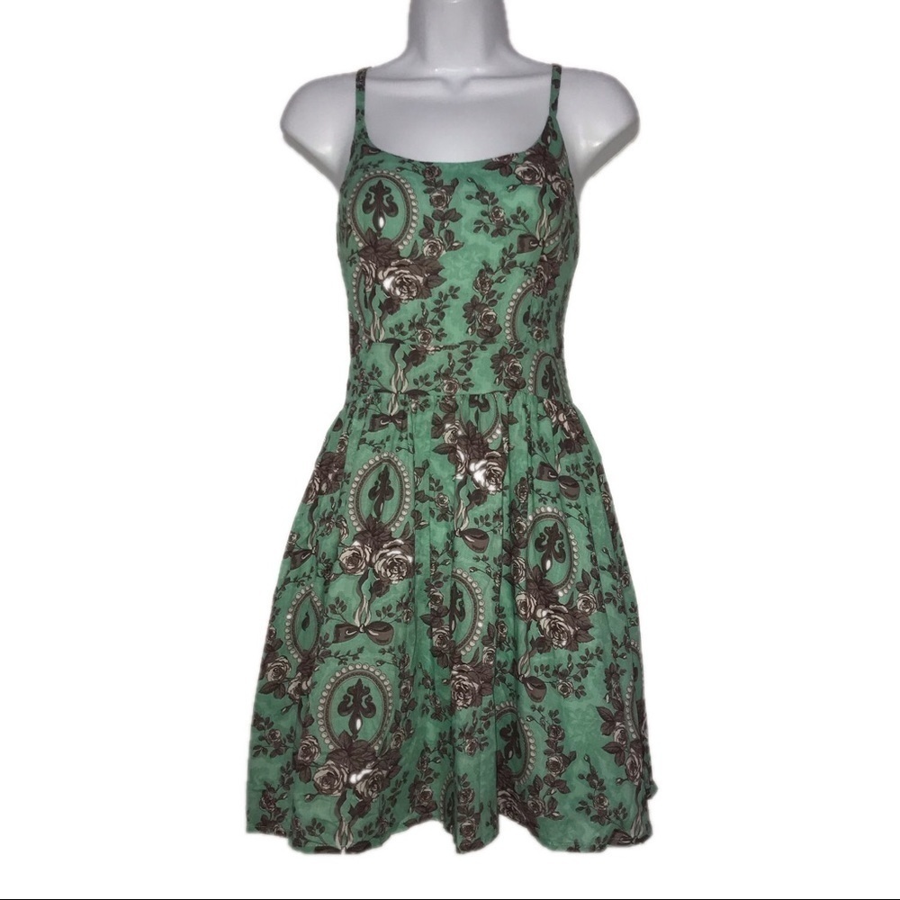 Delicia Sleeveless Cotton Mini Sundress Dress Green Gray M*